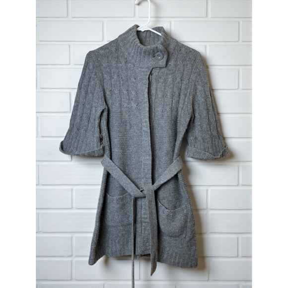 Merona Sweaters - Merona Women's Medium Gray Chunky Knit Cozy Wool Blend Belted Button Up Cardigan